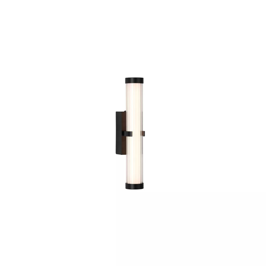 Photograph: Clamp Small Matt Black Bathroom Wall Light Complete With Clear Ribbed Outer And Inner Opal Glass - IP44 - 3000K