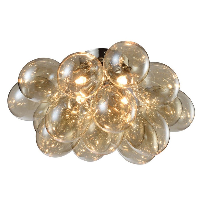 Photograph: Clara Polished Chrome Flush 4 Light Ceiling Light Complete With Cognac Glasses