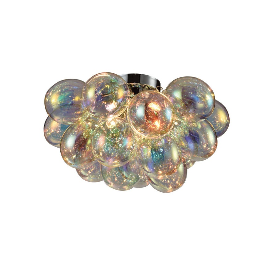 Photograph: Clara Polished Chrome Flush 4 Light Ceiling Light Complete With Iridescent Glasses