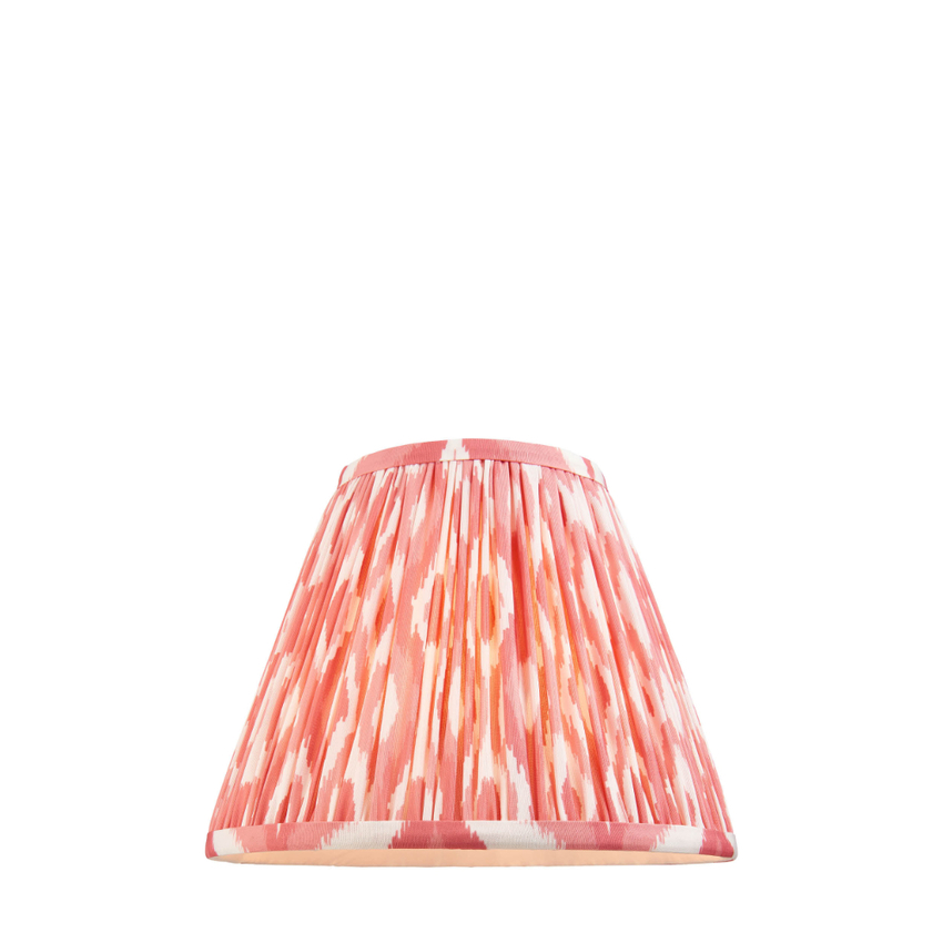 Photograph: Coral Pink Ikat Patterned Fabric 25cm Shade - E14/E27/B22 With Fixed Metal Gimbal