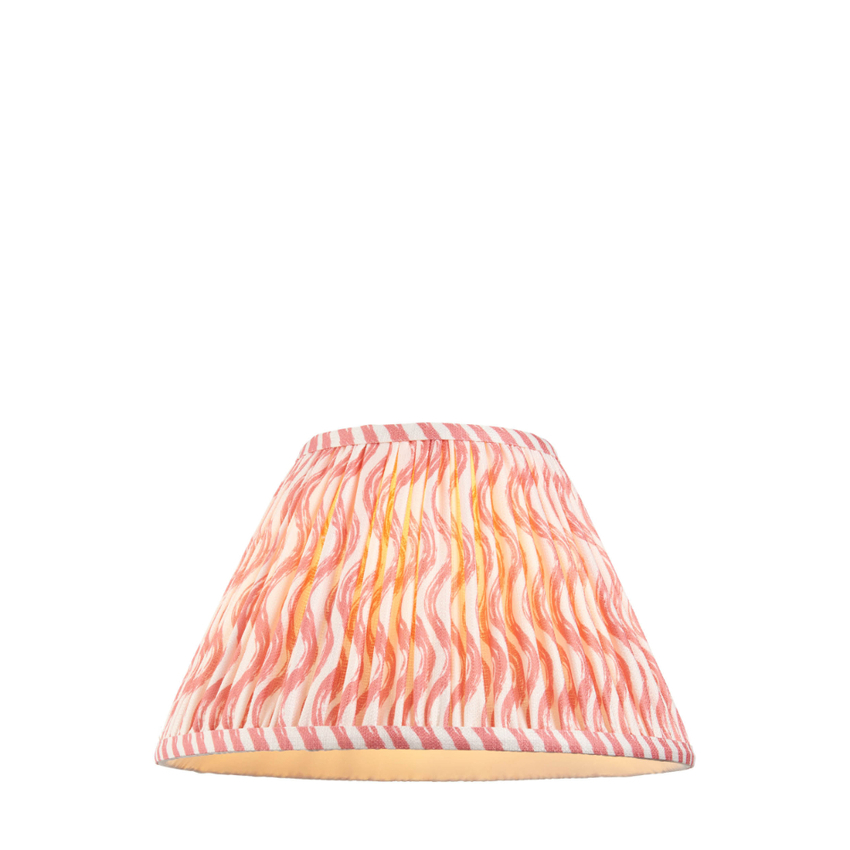 Photograph: Coral Pink Ripple Patterned Tapered Fabric 30cm Shade - E14/E27/B22 With Fixed Metal Gimbal