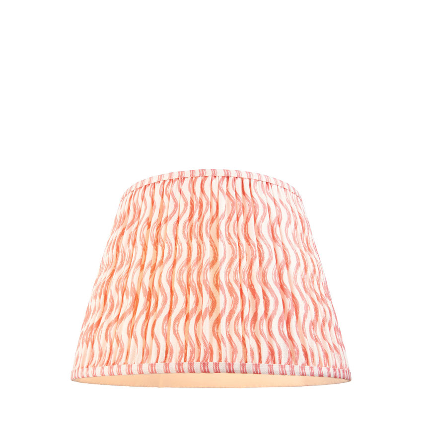 Photograph: Coral Pink Ripple Patterned Tapered Fabric 40cm Shade - E14/E27/B22 With Fixed Metal Gimbal