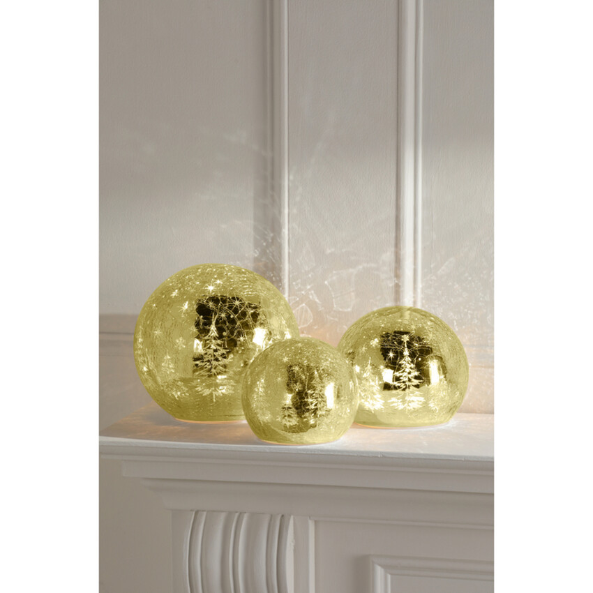 Photograph: CRACKLE GLASS LIT ORNAMENT SET OF 3 GOLD - Battery Operated (3 X AA - Not Included)
