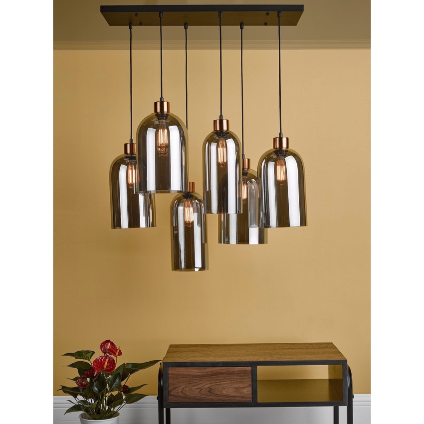 Photograph: Dar Alma Bronze And Smoke Glass 6 Light Bar Pendant