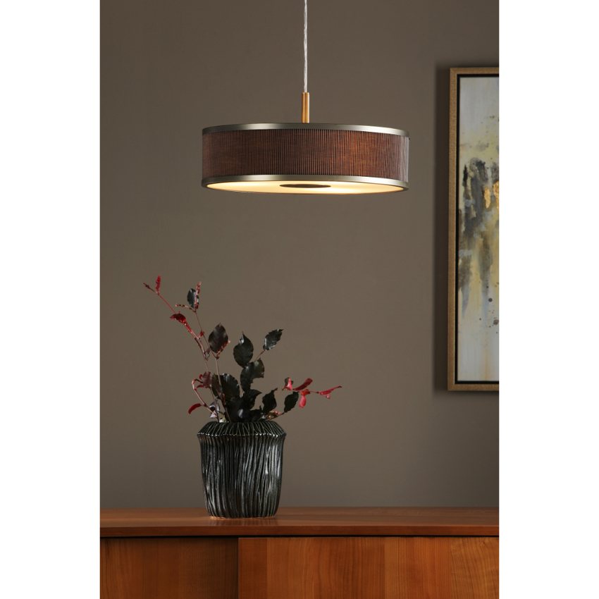 Photograph: Dar Alvaro Antique Bronze Mushroom Fabric 3 Light Pendant