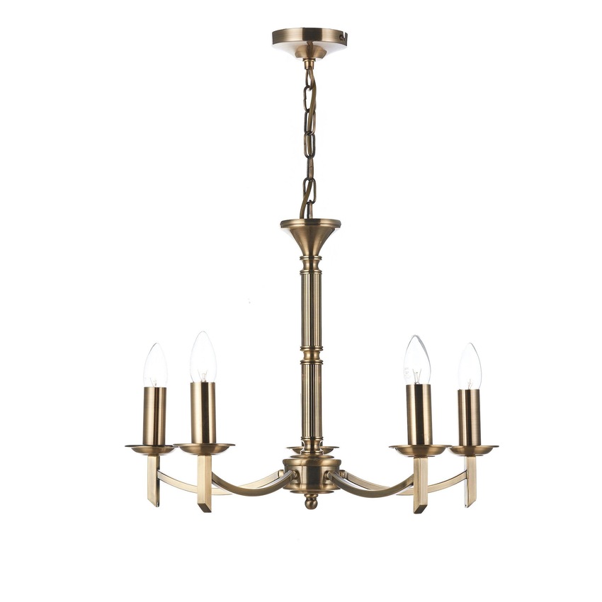 Photograph: Dar Ambassador AMB0575 Antique Brass Finish 5 Light Chandelier