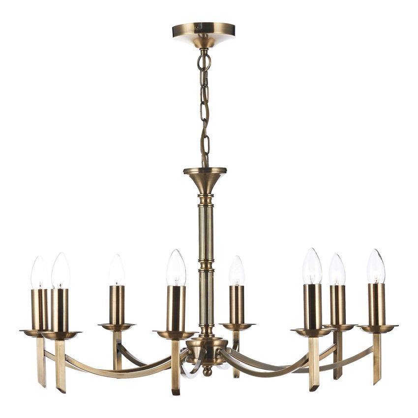 Photograph: Dar Ambassador AMB0875 Antique Brass Finish 8 Light Chandelier