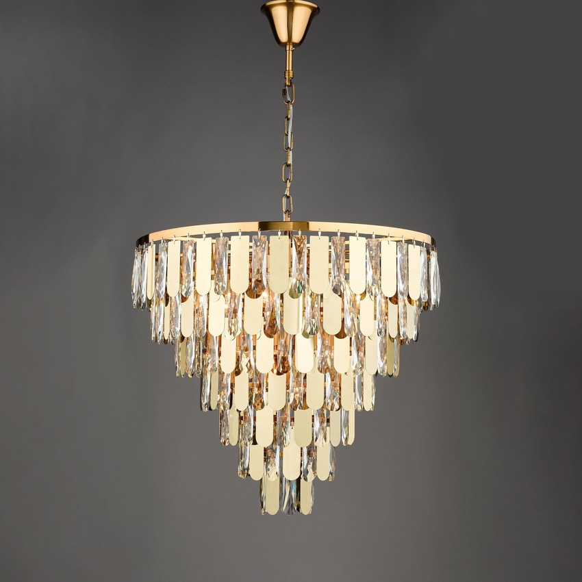 Photograph: Dar Amira Polished Gold/Crystal 12 Light Chandelier