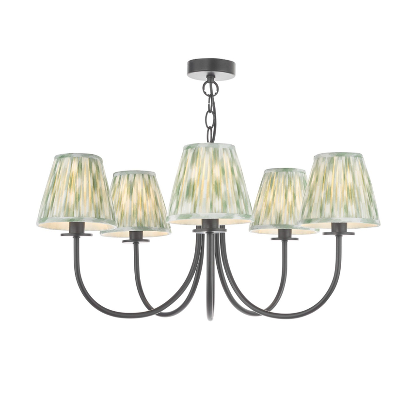 Photograph: Dar Becca 5 Light Multi-Arm Chandelier Complete With Green Ikat Patterned Shades