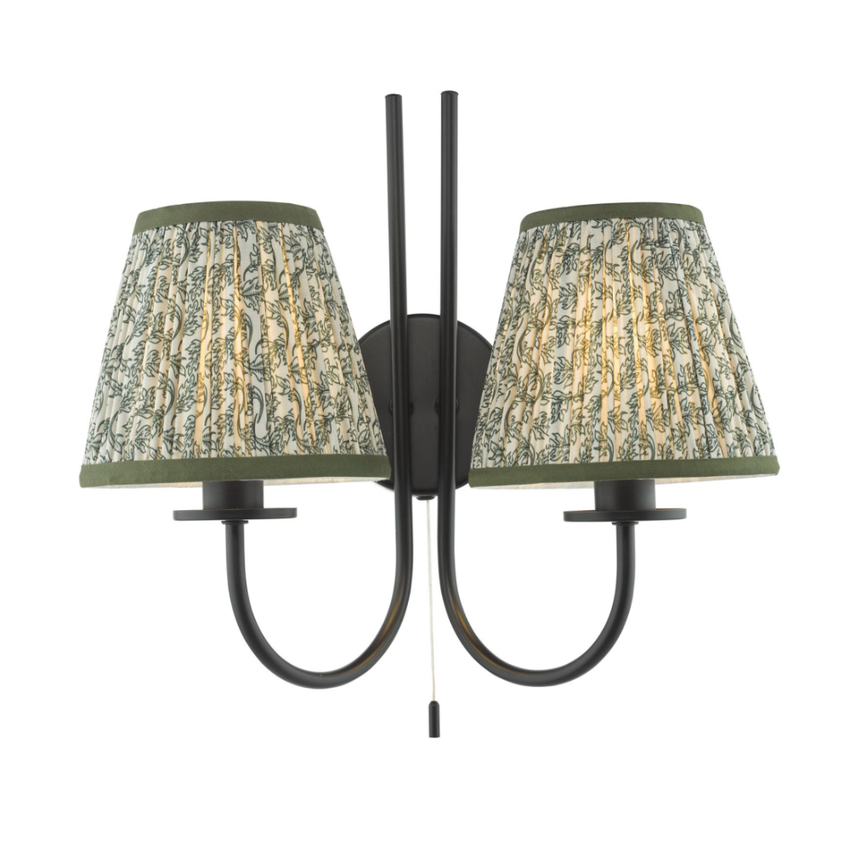 Photograph: Dar Becca Double Wall Light Complete With Green Patterned Shades