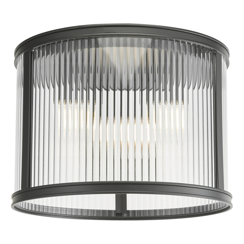 Photograph: Dar Bianka 3 Light Flush Matt Black and Ribbed Glass