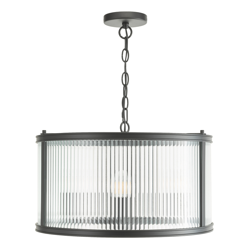 Photograph: Dar Bianka 3 Light Pendant Matt Black and Ribbed Glass