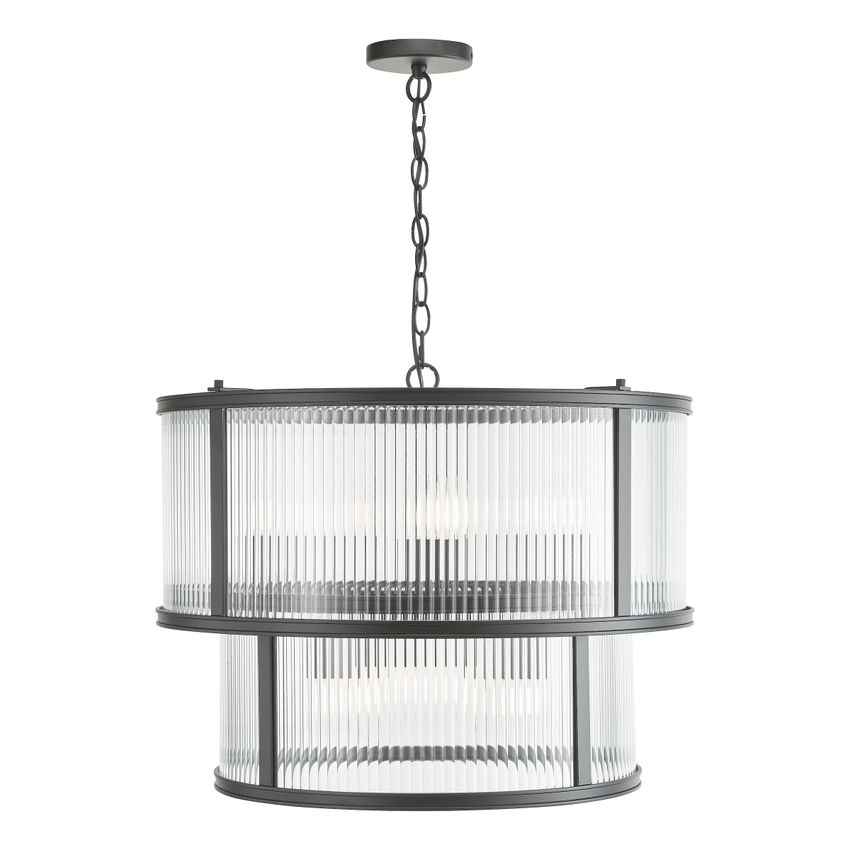 Photograph: Dar Bianka 6 Light Pendant Matt Black and Ribbed Glass