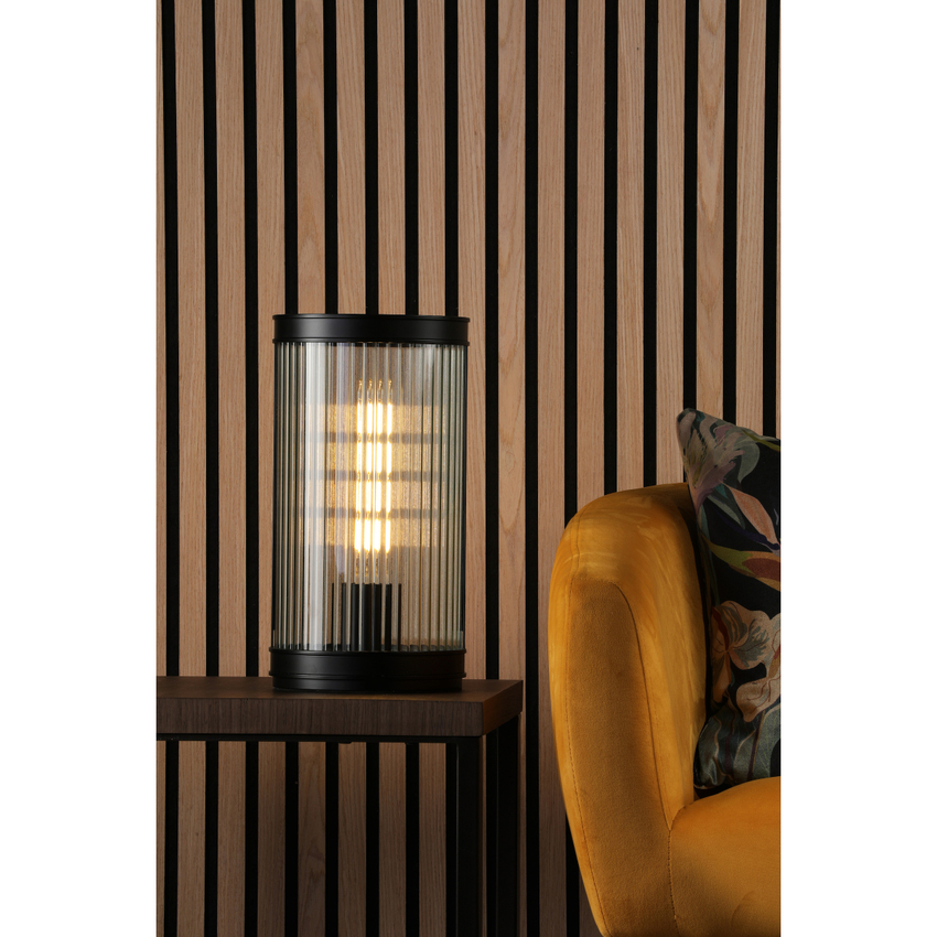 Photograph: Dar Bianka Table Lamp Matt Black and Ribbed Glass