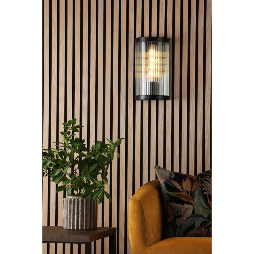 Photograph: Dar Bianka Wall Light Matt Black and Ribbed Glass