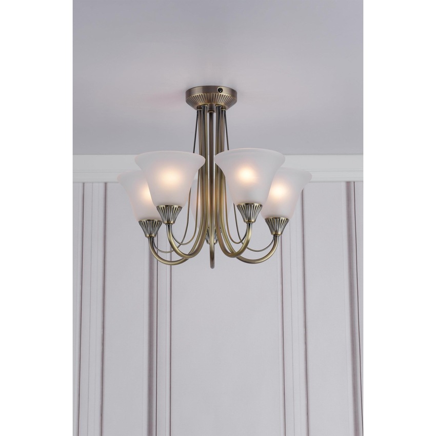 Photograph: Dar Boston BOS05 Antique Brass Finish 5 Light Semi Flush Ceiling Light