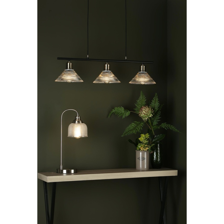 Photograph: Dar Boyd 3 Light Bar In Antique Brass Complete With Clear Ribbed Glass Shades