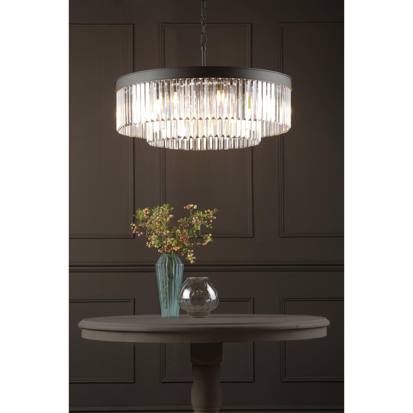 Photograph: Dar Celeus Matt Black 8 Light Round Crystal Pendant