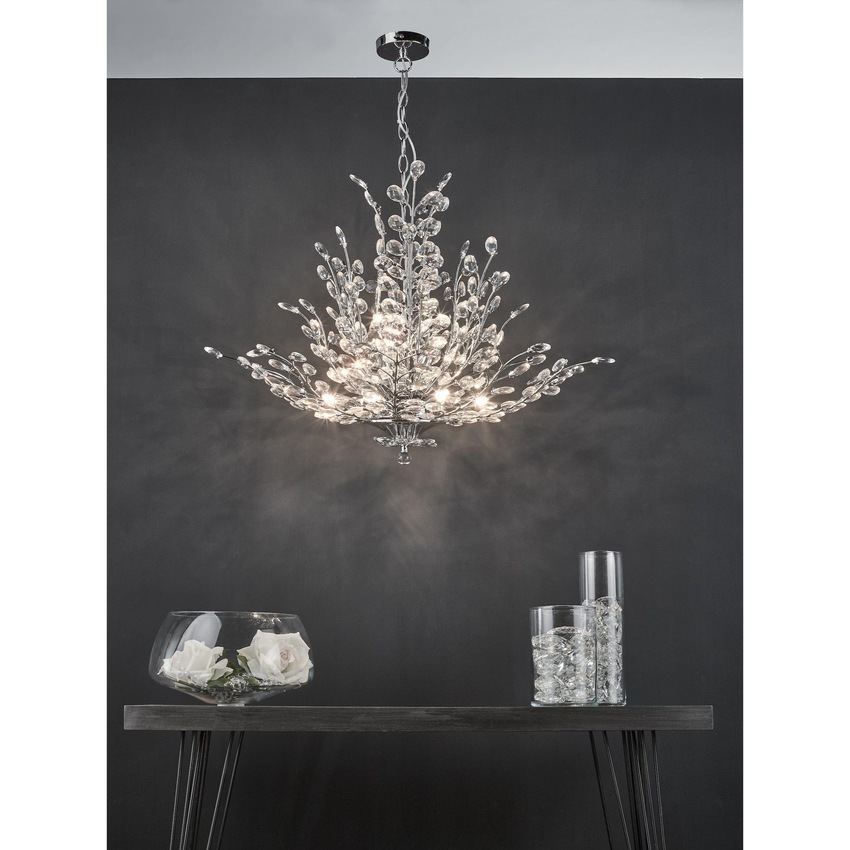 Photograph: Dar Cordelia COR1350 9 Light Pendant In Polished Chrome & Crystal Finish