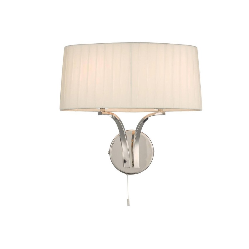 Photograph: Dar Cristin CRI092 2 Light Wall Light In Polished Nickel Finish Complete With Ivory Shade