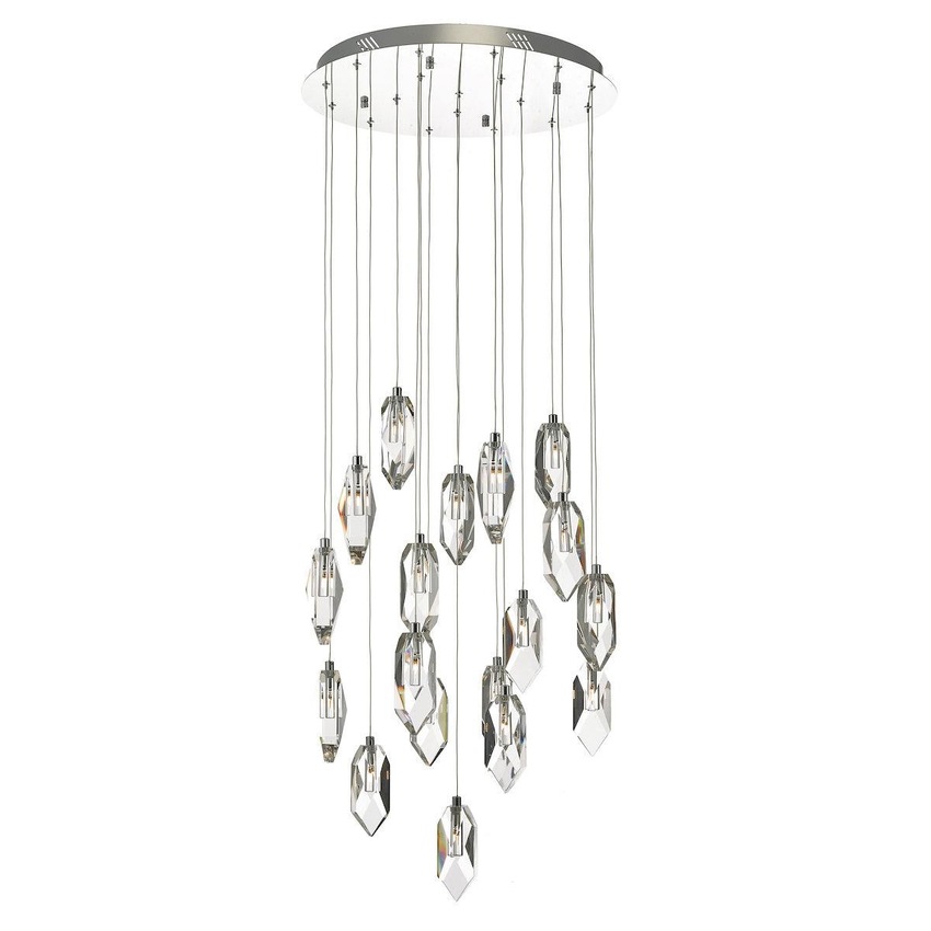 Photograph: Dar Crystal CRY1850 18 Light Cluster Pendant In Polished Chrome & Crystal Finish