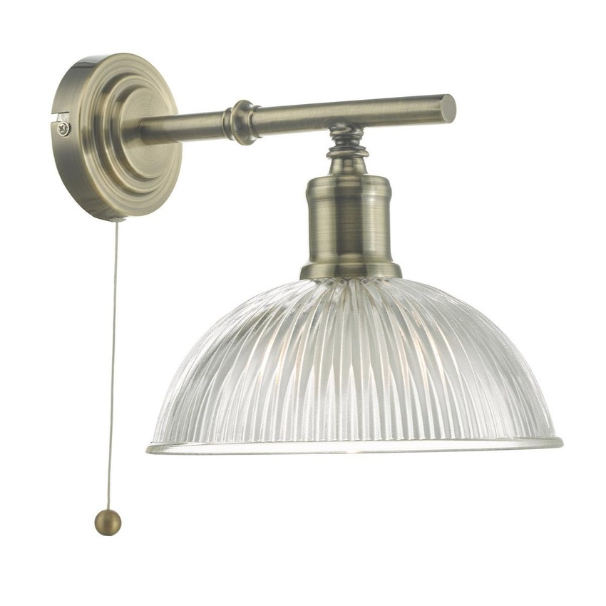 Photograph: Dar Dara DAR0775 Single Wall Light In Antique Brass Finish With Clear Glass Shade