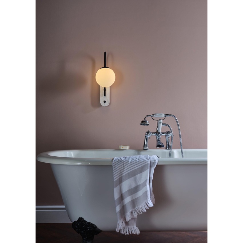 Photograph: Dar Deuce DEU0739 Single Wall Light In Grey & Marble Finish With Opal Glass Globe - IP44