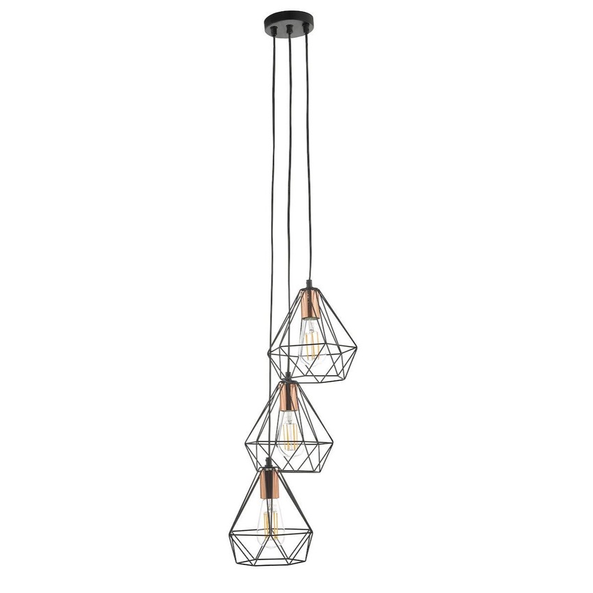 Photograph: Dar Deyon DEY0322 3 Light Cluster Pendant In Matt Black & Copper Finish