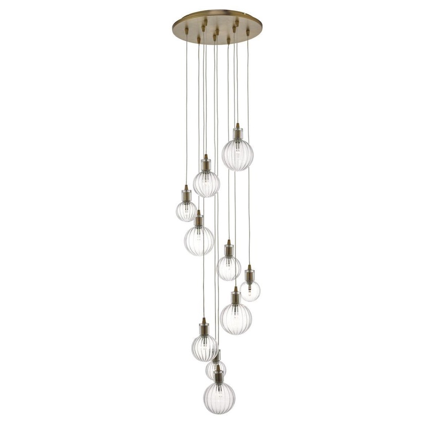 Photograph: Dar Dita DIT2342 10 Light Cluster Pendant In Brass Finish With Clear Glass