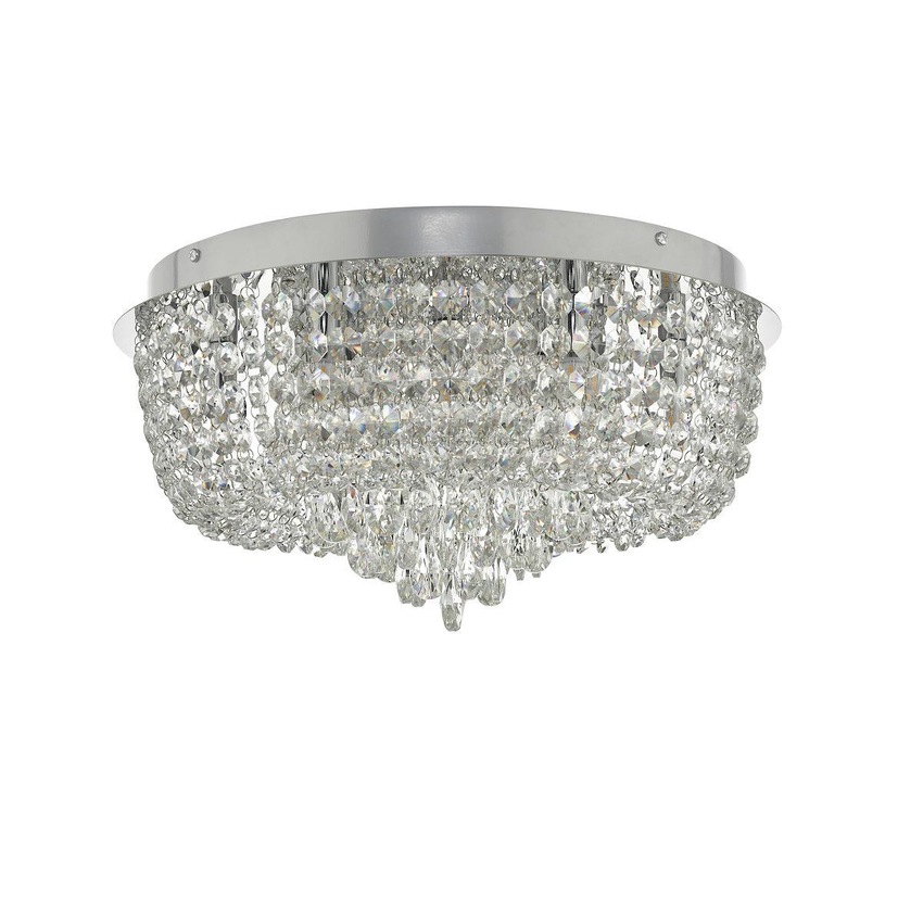 Photograph: Dar Eitan EIT5008 9 Light Flush Ceiling Light In Polished Chrome & Crystal Finish