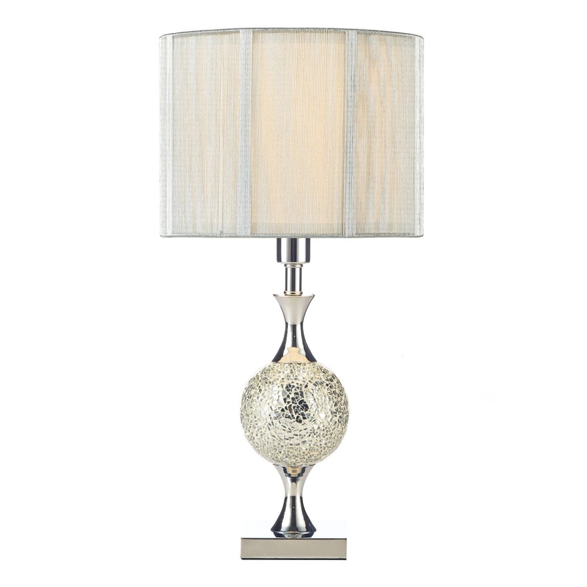 Photograph: Dar Elsa ELS4239 Polished Chrome/Silver Mosaic Table Lamp Complete With Silver String Shade