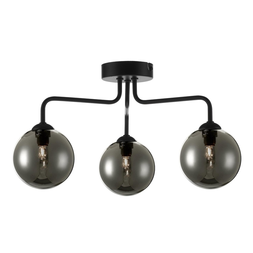 Photograph: Dar Feya 3 Light Semi Flush Ceiling Light in Matt Black Complete With Smoked Glasses