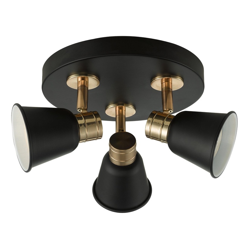 Photograph: Dar Fry FRY7654 Matt Black & Polished Gold 3 Light Spotlight