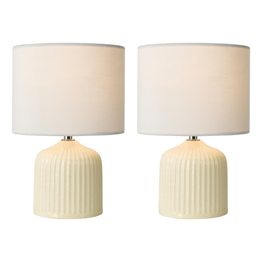 Photograph: Dar Gigi Cream Twin Pack Of Ceramic Table Lamps Complete With White Linen Shades - Switched