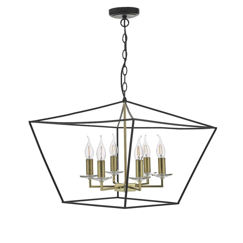 Photograph: Dar Gretchen GRE0654 6 Light Pendant In Matt Black & Polished Brass Finish