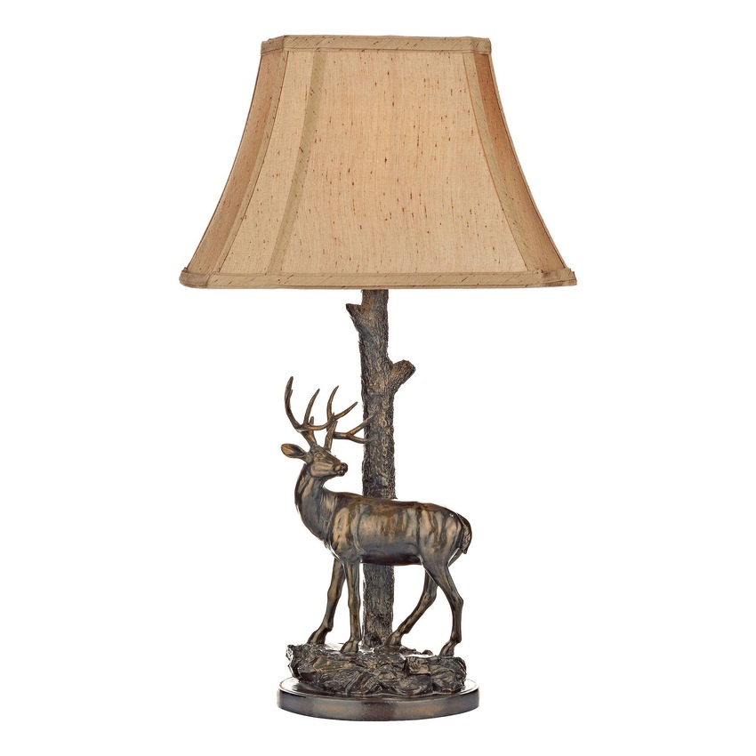 Photograph: Dar Gulliver GUL5545-X Aged Brass Table Lamp Complete With Gold Faux Silk Shade