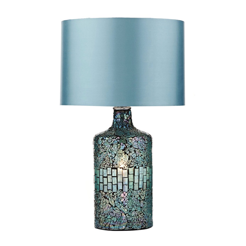 Photograph: Dar Guru GUR4223 Blue Mosaic 2 Light Table Lamp Complete With Blue Faux Silk Shade