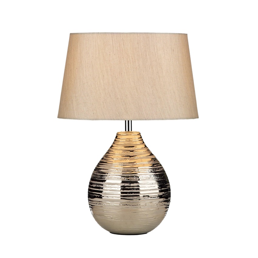 Photograph: Dar Gustav GUS4032 Silver Finish Small Table Lamp Complete With Silver Faux Silk Shade