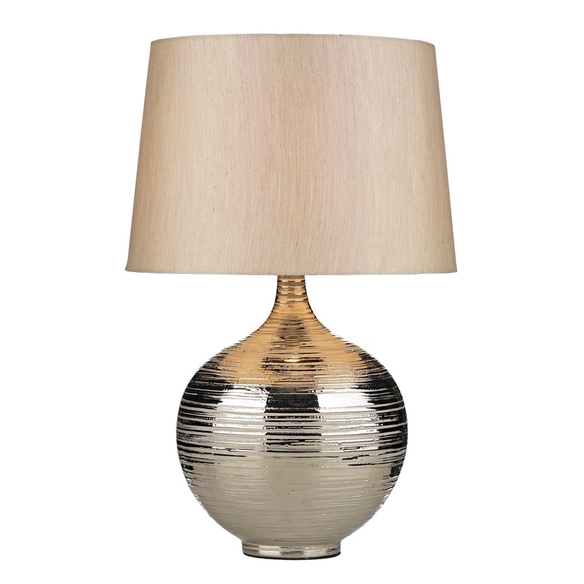 Photograph: Dar Gustav GUS4332 Silver Finish Large Table Lamp Complete With Silver Faux Silk Shade