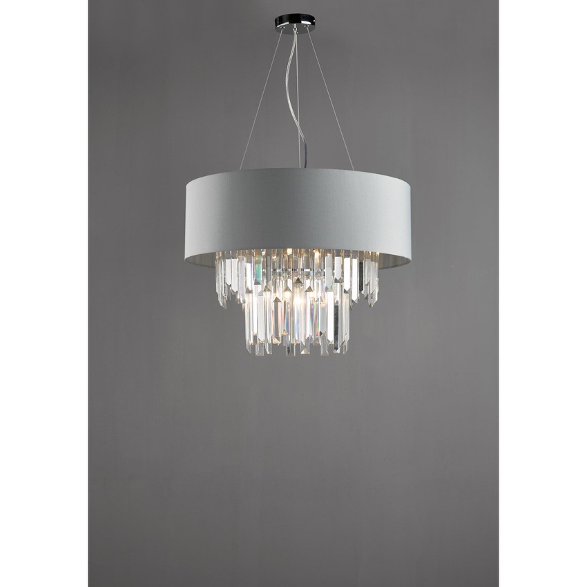 Photograph: Dar Halle HAL0639 6 Light Pendant Crystal Complete With Satin Grey Shade