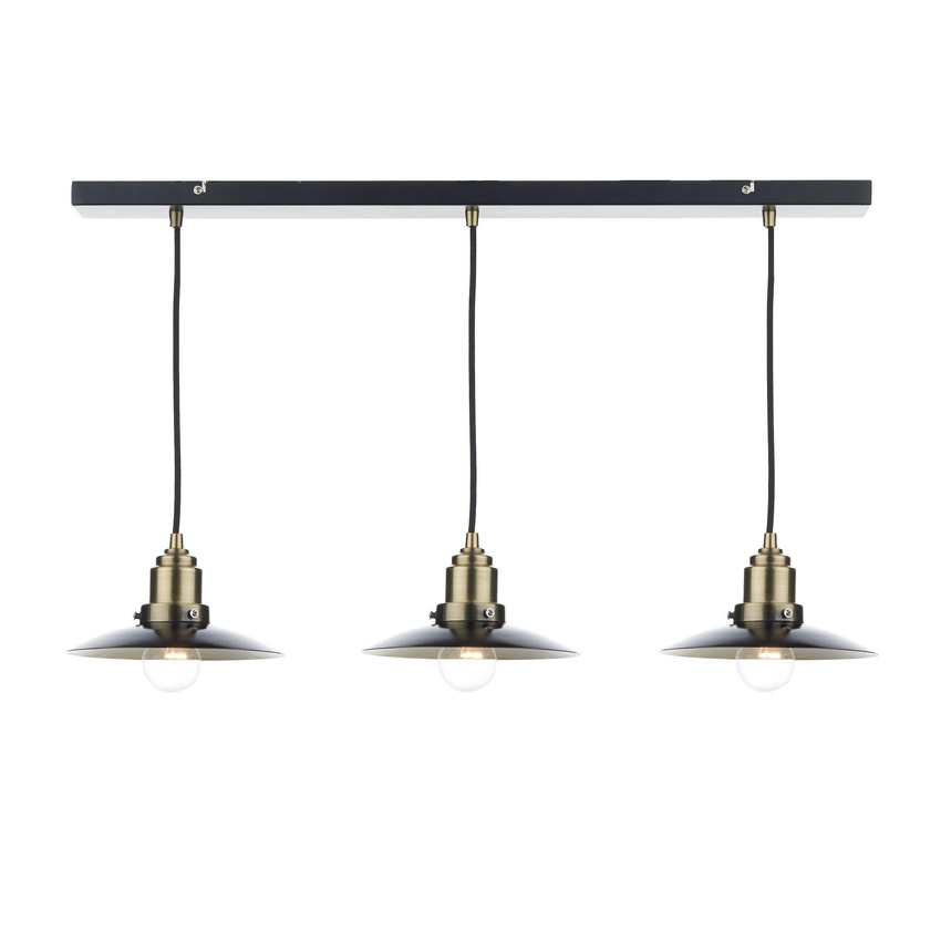 Photograph: Dar Hannover HAN0354 Black & Antique Brass Finish 3 Light Bar Pendant