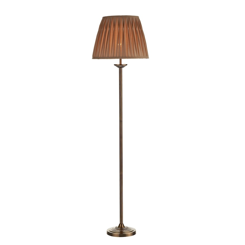 Photograph: Dar Hatton HAT4975 Antique Brass Floor Lamp Complete With Gold Pleated Shade