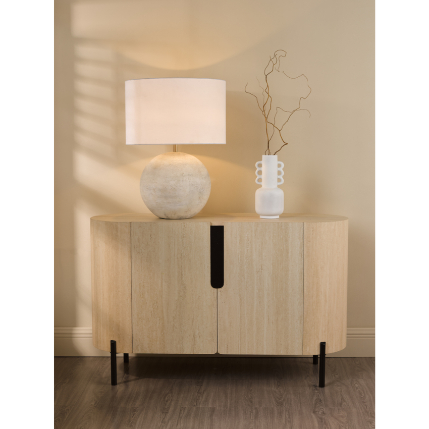 Photograph: Dar Havana Ceramic Table Lamp Natural Finish With White Shade - Switched
