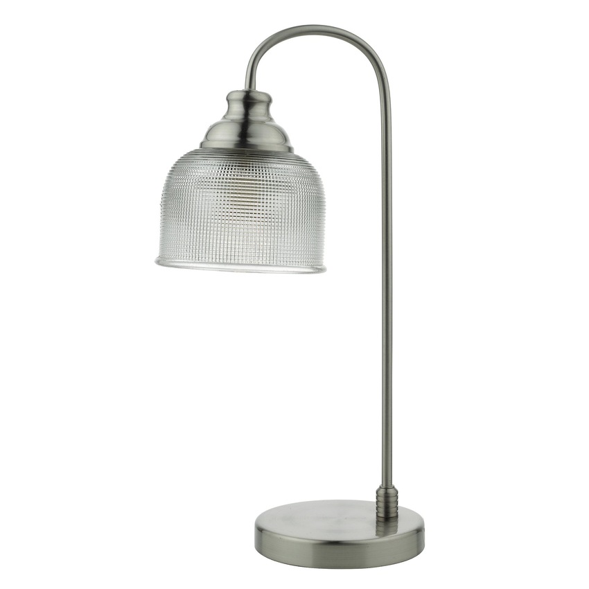 Photograph: Dar Hector HEC4238 Satin Nickel Table Lamp With Clear Prismatic Glass