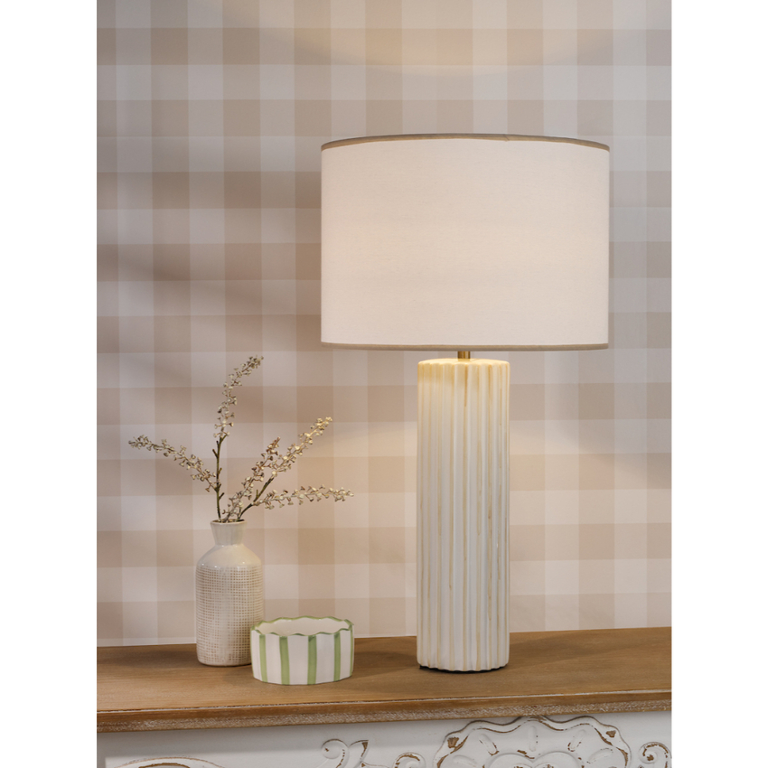 Photograph: Dar Idella Table Lamp In Taupe Ceramic Complete With Shade White Fabric Shade With Gold Trim