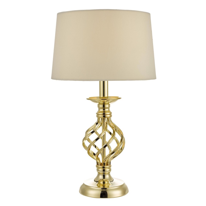 Photograph: Dar Iffley IFF4135 Gold Twist Touch Table Lamp Complete With Cream Faux Silk Shade