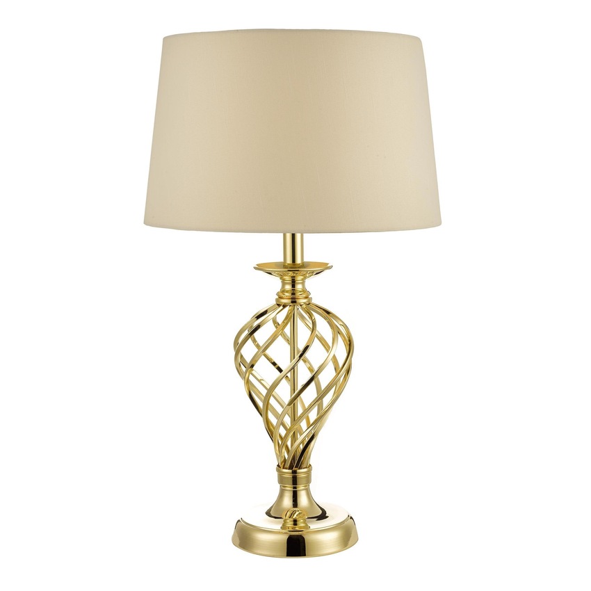 Photograph: Dar Iffley IFF4335 Gold Twist Touch Table Lamp Complete With Cream Faux Silk Shade