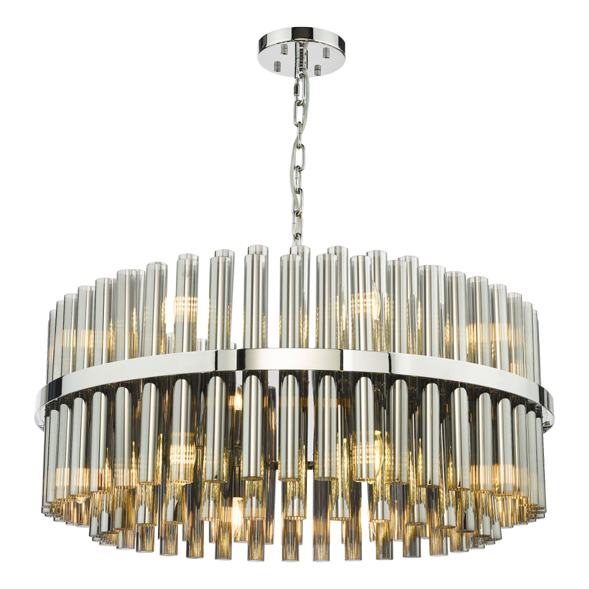 Photograph: Dar Imani 16 Light Pendant Polished Chrome and Smoked Ribbed Glass