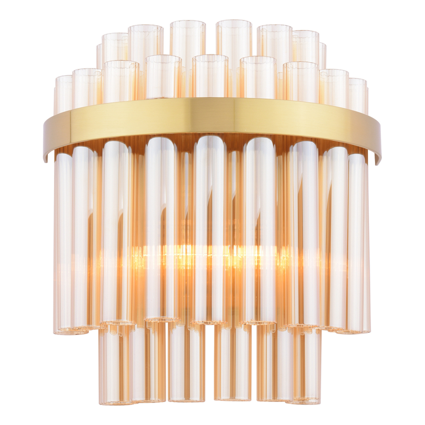 Photograph: Dar Imani 2 Light Wall Light Natural Brass and Champagne Ribbed Glass