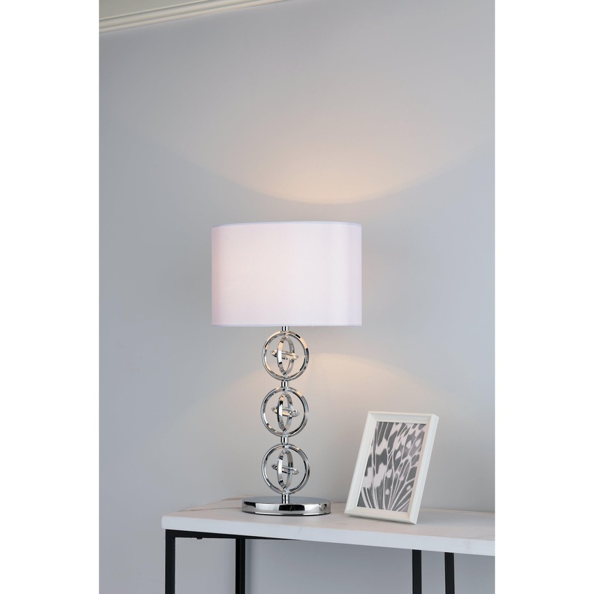 Photograph: Dar Innsbruck INN4250 Polished Chrome Finish Table Lamp Complete With Ivory Faux Silk Shade